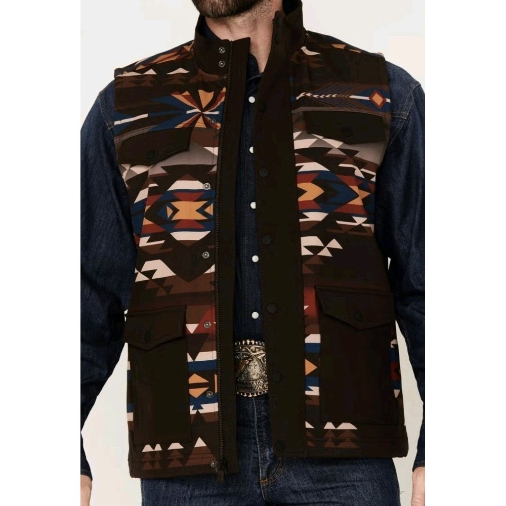 New RANK 45 Men M Southwestern Print Softshell Vest Aztec Rodeo Ranch Cowboy